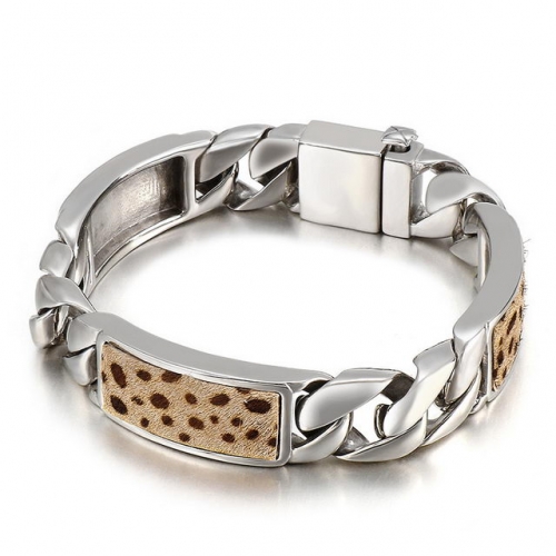 European And American Fashion Men'S Hand Decoration Leopard Pattern Button Titanium Steel Bracelet