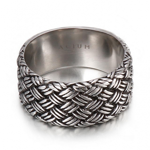 European And American Stainless Steel Men'S Jewelry Wholesale Fashion Punk Retro Woven Pattern Men'S Titanium Steel Ring