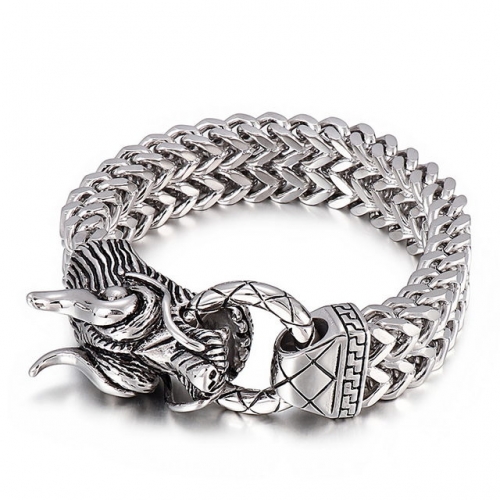 European And American Style Retro Domineering Personality Titanium Steel Dragon Head Clasp Men'S Franco Chain Bracelet Jewelry Wholesale