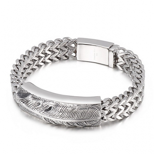 European And American Fashion Hip Hop Feather Cross Stereo Carving Brand Men'S Titanium Steel Franco Chain Bracelet