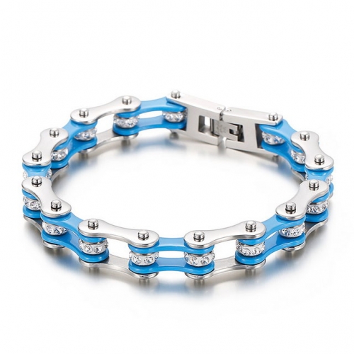 European And American Simple Personality Creative Zircon Inlaid Blue Black Men'S Titanium Steel Locomotive Bracelet