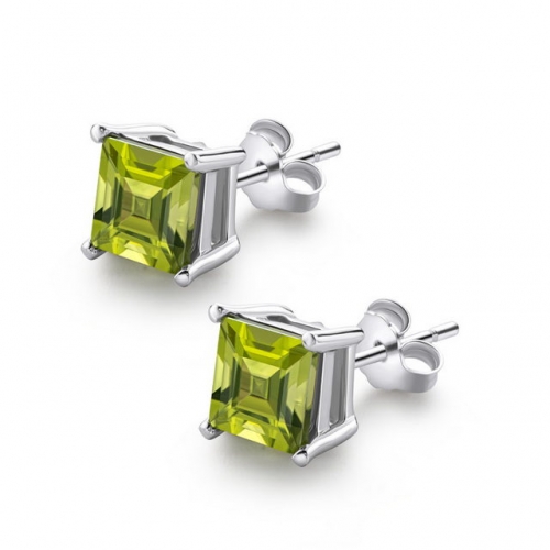 925 Sterling Silver Earrings Gemstone Earrings Square Natural Peridot Earrings 0.5 Carat Earrings Natural Stone Jewelry Suppliers