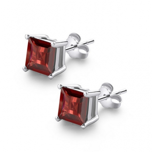 925 Sterling Silver Earrings Colorful Gemstone Earrings Square Natural Garnet Earrings Fine Jewelry Online