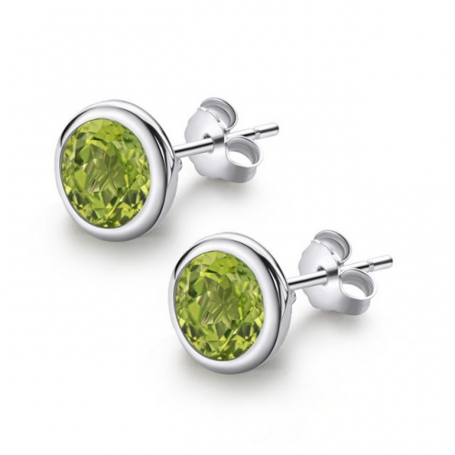925 Sterling Silver Earrings Gemstone Earrings Round Natural Peridot Earrings Natural Stone Jewelry Suppliers