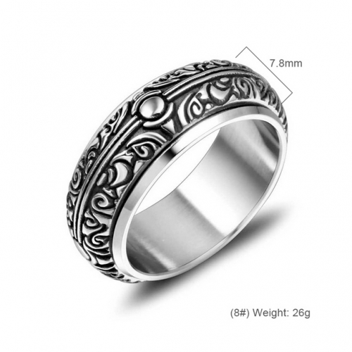 Men'S Patterned Titanium Steel Ring Chinese Style Retro Two-Tone Ring Wholesale Stainless Rings  #SJ31049