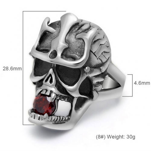 Crowned Skull Ring With Red Diamond Pattern Ring Men'S Domineering Ring Titanium Steel Jewelry Wholesale  #SJ3504