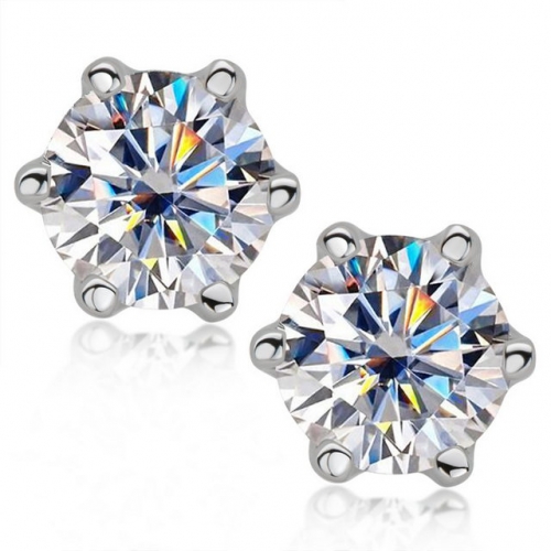 925 Sterling Silver Earrings Mozanstone Earrings New Earrings Six-Claw Round Earrings High Fashion Jewelry Wholesale