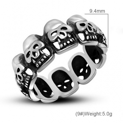 Retro Street Full Circle Skull Ring Rock Hip-Hop Style Ring Wholesale Stainless Steel Rings  #SJ3098