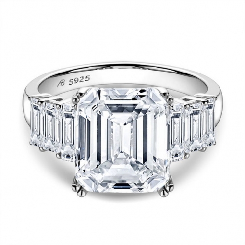 925 Sterling Silver Ring 4 Carat SONA Diamond Emerald Cut Silver Ladies Ring