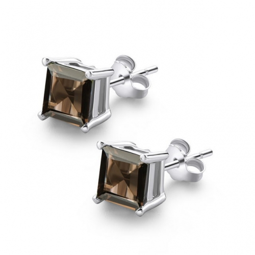 925 Sterling Silver Earrings Gemstone Earrings Square Natural Smoky Crystal Earrings 925 Silver Jewelry Wholesale
