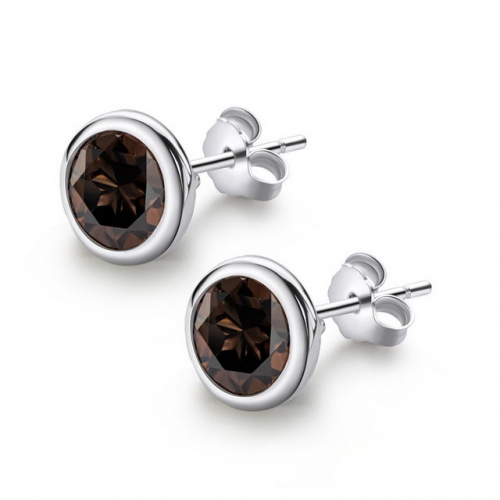 925 Sterling Silver Earrings Gemstone Earrings Round Natural Smoky Crystal Earrings 925 Silver Jewelry Wholesale