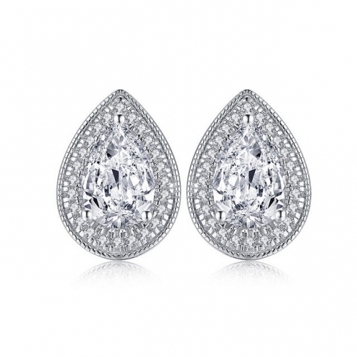 925 Silver Earrings Luxury Fashion Inlaid Water Drop Shaped SONA Diamond Ladies Earrings Wholesale