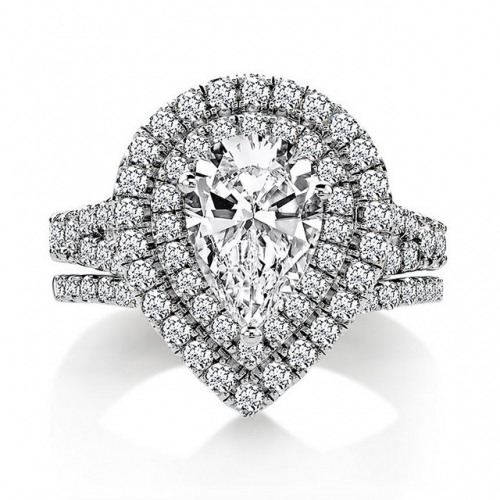 S925 Sterling Silver Ring Women'S 2 Carat Water Drop SONA Diamond Round Diamond Ring Set Silver Jewelry Wholesale