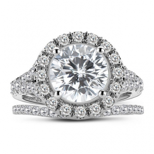 925 Sterling Silver Ring 2.6 Carat Round Cut SONA Diamond Inlaid Ladies Wedding Ring Set