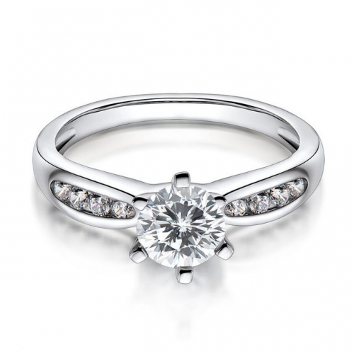 S925 Sterling Silver Ring Simple Six Claw Round 1 Carat SONA Diamond Inlaid Ladies Wedding Ring