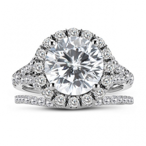 925 Sterling Silver 3.5 Carat Square SONA Diamond Inlaid Ring Round Diamond Ladies Ring Set