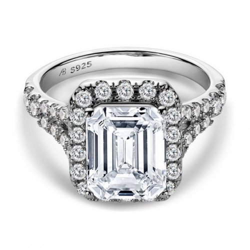 925 Silver Ring Korean Luxury 3 Carat Emerald Cut SONA Diamond Inlaid Wedding Ladies Ring
