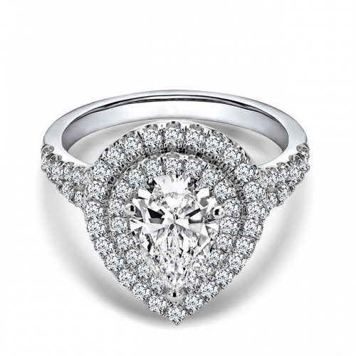 925 Sterling Silver Ring 3 Carat Water Drop Shape SONA Diamond Round Diamond Proposal Ladies Ring
