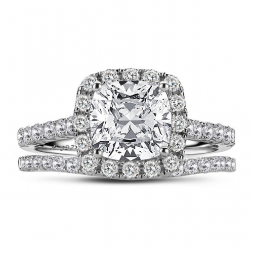 S925 Silver SONA Diamond Ring Ladies 2 Carat Square Cut SONA Diamond Ring Set