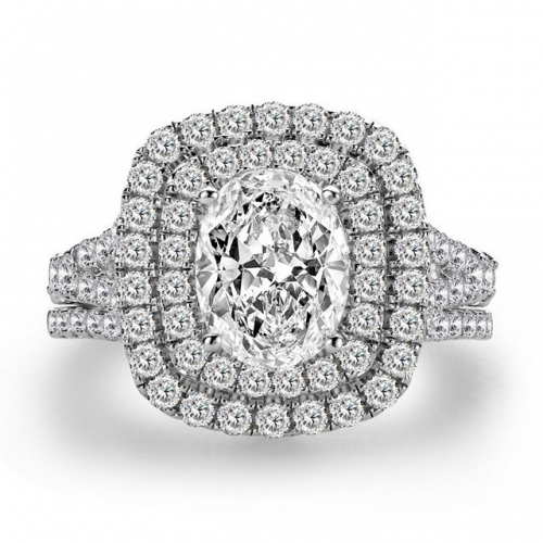 S925 Sterling Silver Ring Luxury 2 Carat Oval Cut SONA Diamond Ladies Ring Set