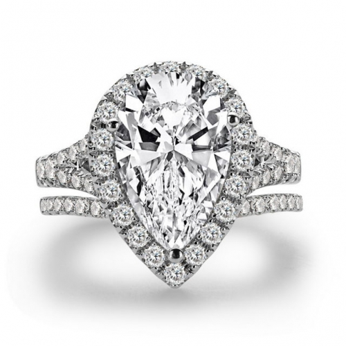 S925 Silver Ring 4.5 Carat Pear Shaped SONA Diamond Round Diamond Ladies Wedding Ring Set