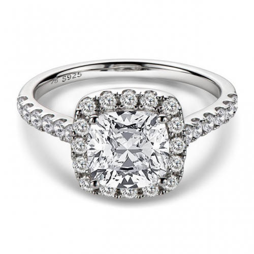 925 Sterling Silver Ring 2 Carat Square Cut SONA Diamond Round Diamond Wedding Ladies Ring