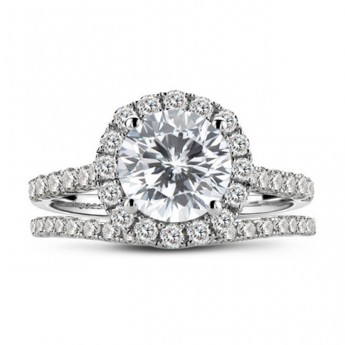 S925 Silver Ring 2 Carat Round SONA Diamond Inlaid Ladies Ring Set Diamond Jewelry Wholesale