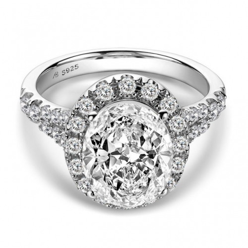 S925 Silver Ring 4 Carat Oval SONA Diamond Inlaid South Korean Popular Wedding Ladies Ring