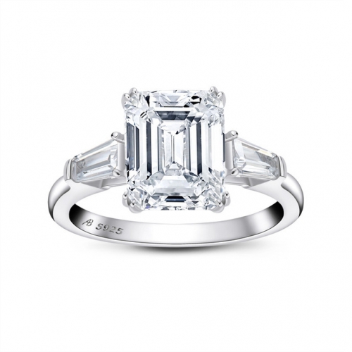 S925 Sterling Silver Ring Emerald Cut 3 Carat SONA Diamond High Grade Luxury Ladies Wedding Ring