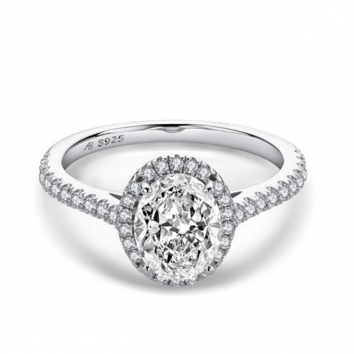 S925 Sterling Silver Ring Oval 2-Carat SONA Diamond Elegant Ladies Wedding Ring