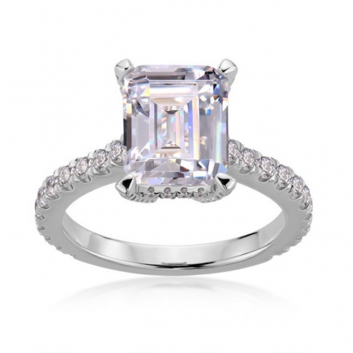 925 Silver Plated Platinum Simple Fashion Emerald Cut 3 Carat SONA Diamond Ladies Ring