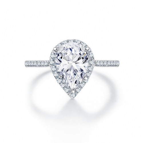 925 Silver Plated Platinum Ring Female 2 Carat Water Drop SONA Diamond Wedding Ring