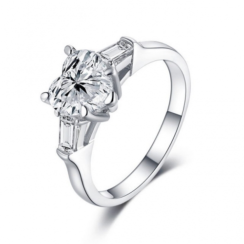 925 Silver Ring Korean Classic Heart-Shaped 2 Carat SONA Diamond Three Diamond Ladies Ring