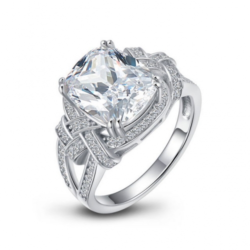 S925 Sterling Silver Square 4 Carat SONA Diamond European And American Fashion Luxury Ladies Ring