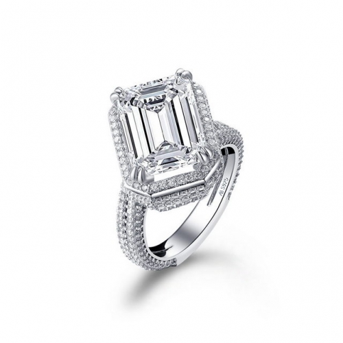 S925 Sterling Silver European And American Fashion Luxury Square SONA Diamond Ladies Ring