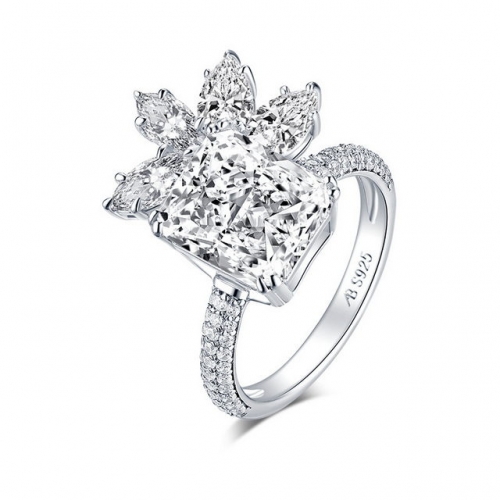 925 Sterling Silver Ring Korean Luxury Flower Square SONA Diamond Luxurious Sterling Silver Female Ring