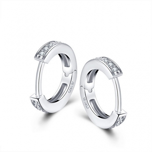 S925 Silver Earrings Korean Fashion Simple Circle SONA Diamond Inlaid Silver Ladies Earrings