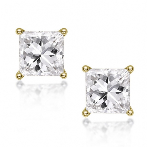 925 Sterling Silver Princess Square Simplicity SONA Diamond Imitation Diamond Four Craws Ladies Earrings