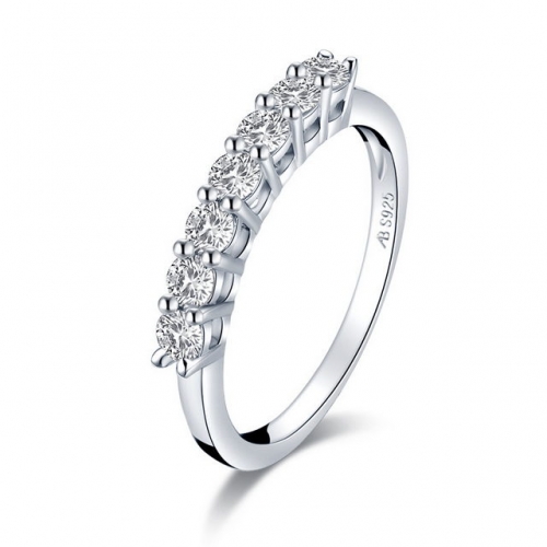 S925 Sterling Silver Round Seven SONA Diamond Simplicity Fashion Row Ladies Ring Wholesale Jewelry