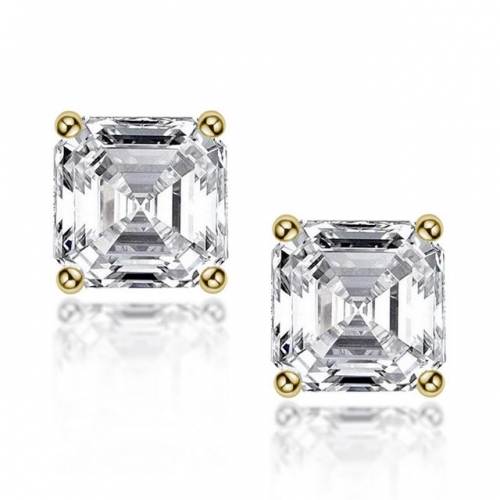 925 Sterling Silver Korean Style Pagoda Cut Square SONA Diamond Ladies Earrings Jewelry Wholesale