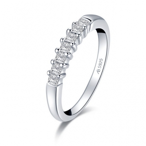 S925 Sterling Silver Princess Square SONA Diamond Row Simplicity Fashion Ladies Ring Silver Jewelry Wholesale