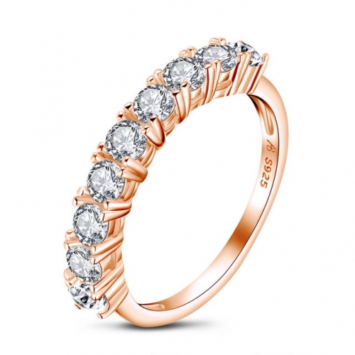 S925 Sterling Silver High Grade SONA Diamond Simplicity Fashion Row Electroplate Rose Gold Ladies Ring