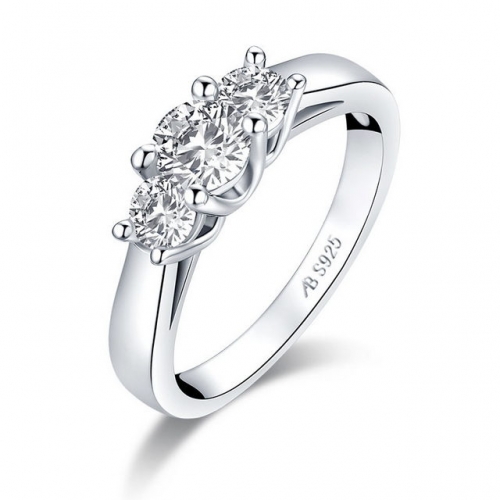 S925 Sterling Silver Elegant Korean Style Three SONA Diamonds Simplicity Fashion Ladies Row Ring