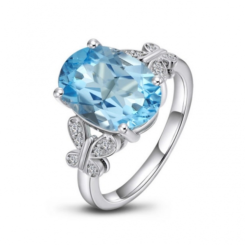 Natural Topaz Ring Bow Sky Blue Gemstone Diamond Ring Oval Female Ring Cheap Jewelry Accessories Online