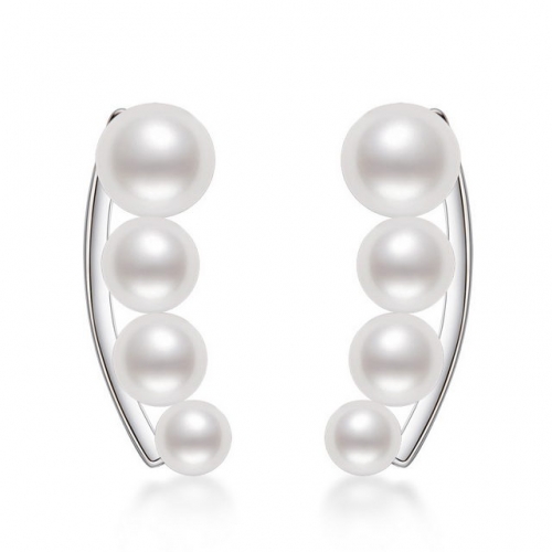 925 Sterling Silver Earrings Curved Balance Beam Four-Bead Earrings Simple Ladies Earrings Silver 925 Wholesale Earrings