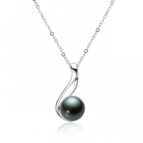 925 Sterling Silver Necklace Natural Sea Water Black Pearl Necklace Ladies Necklace Silver Wholesale Jewelry