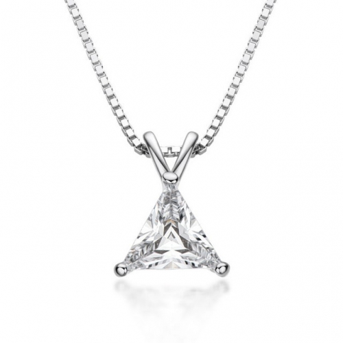 925 Sterling Silver Necklace SONA Diamond Triangle Pendant Necklace Box Chain Necklace Trendy Chain Necklace Wholesale