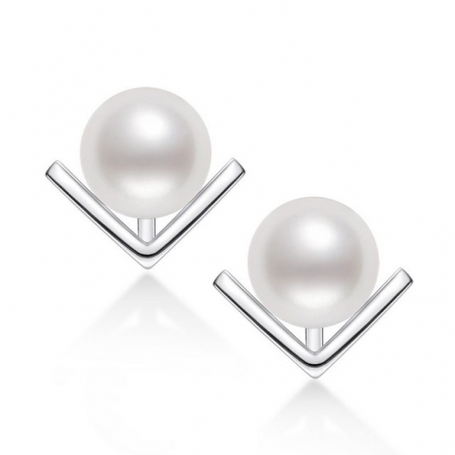 925 Sterling Silver Earrings V-Shaped Pearl Earrings Simple Ladies Earrings Silver 925 Wholesale Earrings