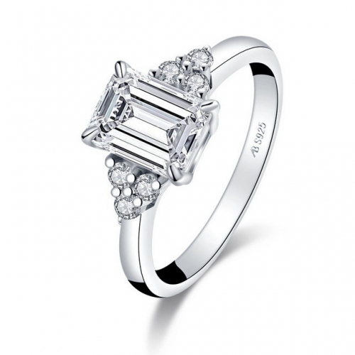 925 Sterling Silver Ring SONA Diamond Ring Emerald Cut Ring Sterling Silver Wedding Bands