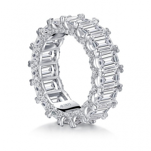 925 Sterling Silver Ring Fashion Emerald Cut Full Circle Diamond Ring Gold And Silver Jewelry Wholesale